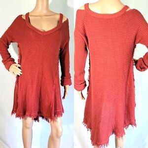 Hayden Brown Cable Knit Sweater Dress Sz M Cotton Fall Academia Preppy Boho Chic